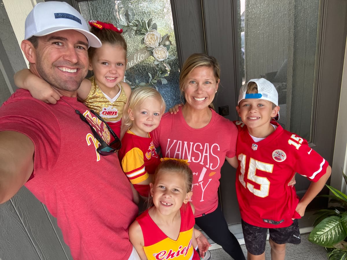 Brett Bumgarner and his family in Kansas City Chiefs gear